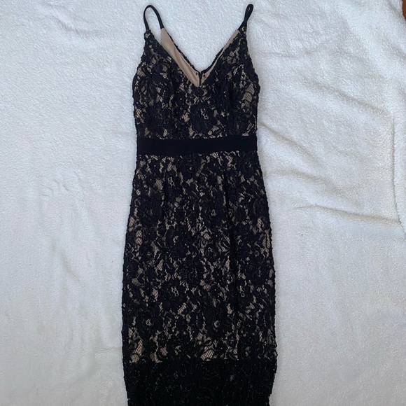 XSCAPE Black and Tan Laced Knee Length Dress 2 - Picture 3 of 6